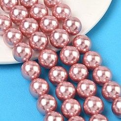 電気めっきシェルパールビーズ連売り  ラウンド  淡いバイオレットレッド  12mm  穴：0.9mm  約34個/連  15.87''（40.3センチメートル）&nbsp;BSHE-G041-12mm-05