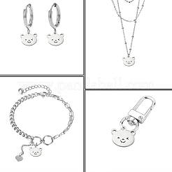 304ステンレススチールチャーム  ステンレス鋼色  クマの柄  8.5x9.5x1mm  穴：1mm&nbsp;STAS-CJC0008-10P-03