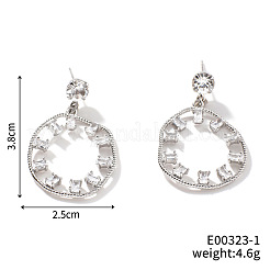 ステンレススチールのフラットラウンドダングルスタッドピアス  クリアキュービックジルコニア  銀  38x25mm&nbsp;ZY0681-1