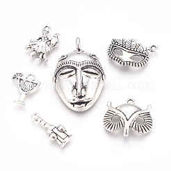 合金のチベット風チャーム  天使  アンティークシルバー  19.5~28x10~18x2~3mm  穴：1.5~2mm  6個/セット&nbsp;TIBEP-X0185-51AS