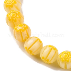 ハンドメイドミッレフィオーリ ランプワークビーズ連売り  ラウンド  ゴールド  8mm  穴：0.7mm  約48個/連  14.37''（36.5センチメートル）&nbsp;LAMP-G164-05F