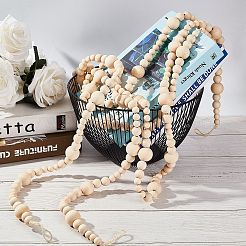 丸い天然木ビーズ壁掛け装飾  ジュートより糸付き  バリーウッド  125~234cm  1連 /セット&nbsp;WOOD-GA0001-08
