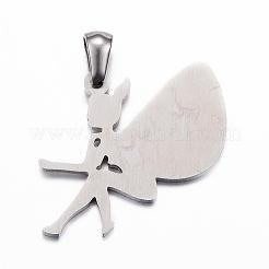 変色しにくい304ステンレススチールペンダント  妖精  ステンレス鋼色  28x21x1.5mm  穴：3x5mm&nbsp;STAS-E135-02P