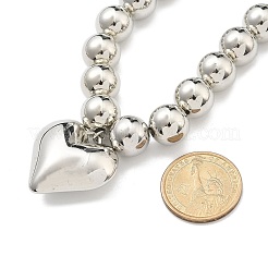 2個2スタイルの合金ハートペンダントネックレスセット  女性用ラウンドccbプラスチックビーズネックレス  プラチナ  15.08~17.91インチ（38.3~45.5cm）  1個/スタイル&nbsp;NJEW-P319-02P