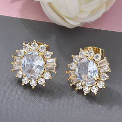 真鍮マイクロペーブクリアキュービックジルコニアスタッドピアス  花  16KGP本金メッキ  15x14.5mm&nbsp;EJEW-C139-05G