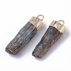 トップゴールデンメッキナチュラルカイヤナイトペンダント  DIYのジュエリーには  黄金色の鉄のループ  ナゲット  29~32x6.5~9x6.5~9mm  穴：1.8~2mm&nbsp;X-G-S359-027