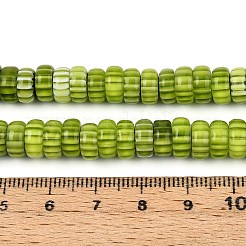 手作りミッレフィオーリガラスビーズ連売り  バレル  黄緑  7.5~9x4mm  穴：1mm  約95~97個/連  14.76~14.96''（37.5~38センチメートル）&nbsp;LAMP-T021-27B-07