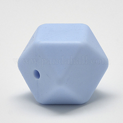 食品グレードの環境に優しいシリコーン焦点ビーズ  多面カットキューブ  ライトブルー  17x17x17mm  穴：2mm&nbsp;SIL-Q009A-57