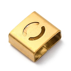 イオンプレーティング（IP）304ステンレススチールスクエアスライドチャーム  ゴールドカラー  アルファベットのO  9x8x4mm  穴：3.5x8.5mm&nbsp;STAS-L132-26O-G