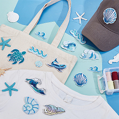 22個 11スタイル 海をテーマにしたポリエステル刺繍 縫い付け布パッチ  ミシンクラフト装飾  混合図形  26~75x29~98x1.5mm  2個/スタイル&nbsp;PATC-GA0001-80