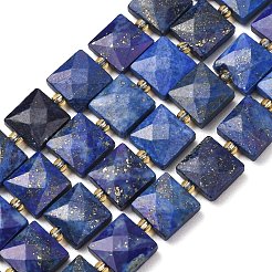 天然石ラピスラズリビーズ連売り  多面カット  正方形  シードビーズで  10.5x10.5x4.5~5.5mm  穴：1mm  約31個/連  14.76~15.16''（37.5~38.5センチメートル）&nbsp;G-F839-A34-01
