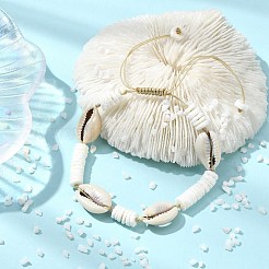 タカラガイと天然ホワイトシェルのビーズを使用した、調節可能なブレスレット  女性用編み込みナイロンコードブレスレット  シェル形状  貝殻色  内径：1.57インチ（4cm）〜3.15インチ（8cm）&nbsp;BJEW-JB13918