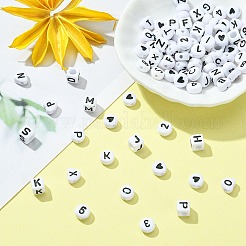 500 個 5 スタイル不透明なアクリル ビーズ  キューブ/フラットラウンド/ハート  ホワイト  6~7x3.5~6mm  穴：1.2~3.2mm  100個/スタイル&nbsp;MACR-YW0002-42