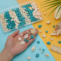 海をテーマにしたDIYジュエリー製作キット  タートルヒトデ合成ターコイズ＆ハウライトビーズを含む  カワラヒワの貝殻チャーム  ミックスカラー&nbsp;DIY-FH0008-65