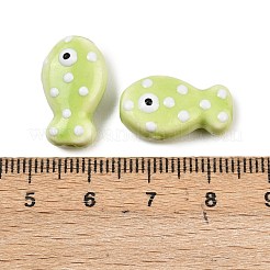 手作りの陶器ビーズ  手描きの陶器ビーズ  魚  ファミーユは磁器バラ  薄緑  19x11~12x7.5~8mm  穴：2mm&nbsp;X-PORC-B009-03K