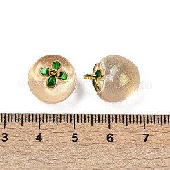 透明なガラスのリンゴのペンダント  エナメル  焼き付け塗料  シャンパンゴールド  15.5x14x14mm  穴：1.2mm&nbsp;X1-DGLA-E004-16G