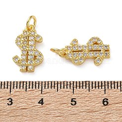 真鍮マイクロパヴェクリアキュービックジルコニアペンダント  ドル記号チャーム  18KGP本金メッキ  16.5x10x2mm  穴：3.5mm&nbsp;KK-D221-09G