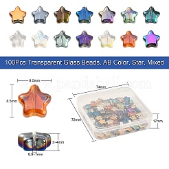 100個の透明なガラスビーズ  ABカラー  スター  ミックスカラー  8.5x8.5x3mm  穴：0.9~1mm&nbsp;GLAA-CJ0001-69