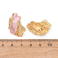 304ステンレススチールスタッドピアス  ハンマーで叩いたテクスチャのあるナゲット  ゴールドカラー  ピンク  19x27mm&nbsp;EJEW-T054-15G