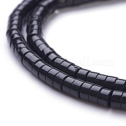 天然染色・加熱処理されたブラックオニキスビーズ連売り  ヒシビーズ  フラットラウンド/ディスク  4~4.5x2.5mm  穴：0.7mm  約167個/連  15.43インチ（39.2cm）&nbsp;G-H230-16