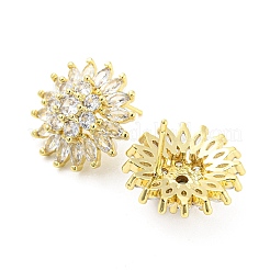 フラワー クリア キュービックジルコニア スタッド ピアス  女性のための真鍮のアクセサリー  18KGP本金メッキ  20mm&nbsp;EJEW-A026-09G