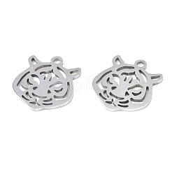 変色しない201ステンレススチールペンダント  レーザー切断  虎ヘッド  ステンレス鋼色  15x13x1mm  穴：1.4mm&nbsp;STAS-T044-282P