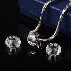 ガラスヨーロピアンビーズ  大穴ビーズ  芯金がない  ロンデル  透明  14x8mm  穴：5mm&nbsp;GDA007-01