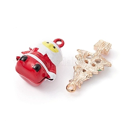 クリスマステーマのペンダントジュエリー作成検索キット  合金エナメルと真鍮のペンダントを含む  ベルとリースとサンタクロースとハートと雪だるま  ミックスカラー  17~29x14~20x1.5~17mm  穴：1.5~2.5mm  12個/セット&nbsp;FIND-YW0007-38