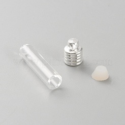 クリアガラスロングボトルペンダント  合金キャップとゴム付き  コラム  銀  29.5x7mm  穴：2.1mm&nbsp;GLAA-WH0036-36B-S