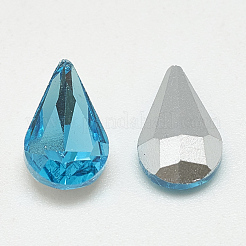 ポイントガラスラインストーンカボション  バックメッキ  多面カット  ティアドロップ  アクアマリン  8x5x3mm&nbsp;RGLA-T082-5x8mm-12