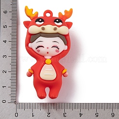 12 中国の十二支の女の子人形 PVC プラスチックペンダント  ドラゴン  57x31x24.5mm  穴：3mm&nbsp;KY-S172-16E