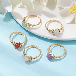 女性用銅線巻き天然宝石指輪  ゴールドカラー  1.5~8mm  内径：18mm&nbsp;RJEW-JR00624