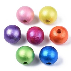 塗られた天然木のヨーロッパのビーズ  パールカラーの  大穴ビーズ  ラウンド  ミックスカラー  16x14.5mm  穴：4mm&nbsp;WOOD-S057-067