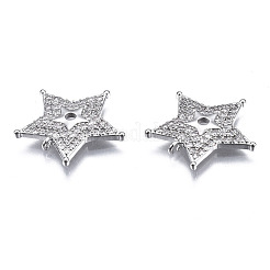 真鍮マイクロパヴェクリアキュービックジルコニアペンダント  スター  プラチナ  18x19x2.5mm  穴：1mm&nbsp;ZIRC-S069-033P