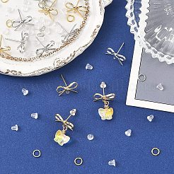 12個 2スタイル 蝶結び 真鍮 スタッドピアス金具  カン付き  20個の鉄製オープン丸カン付き  50個のプラスチック製イヤーナット  本物の金メッキと本物のプラチナメッキ  8~10x15mm  穴：1mm  ピン：0.7mm  6個/カラー&nbsp;KK-YW0004-76