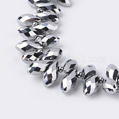 電気メッキガラスビーズセット  トップドリルビーズ  多面カット  ティアドロップ  銀メッキ  13x6mm&nbsp;EGLA-D016-4