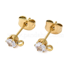 イオンプレーティング（IP）304ステンレススチールキュービックジルコニアスタッドピアス金具  ラウンド  ミックスカラー  6x4mm  穴：1.4mm  ピン：15.5x0.7mm&nbsp;STAS-P373-04A-G