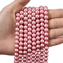 環境に優しい染色ガラスパールラウンドビーズ連売り  グレードA  コットンコードねじ切り  パールピンク  8mm  穴：0.7~1.1mm  約52個/連  15インチ&nbsp;HY-A002-8mm-RB109
