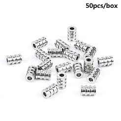 304ステンレスチューブビーズ  溝付き  コラム  ステンレス鋼色  9x6mm  穴：3mm  50個/箱&nbsp;STAS-CA0001-09P