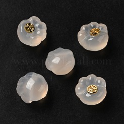 ナチュラルホワイトカルセドニービーズ  金色の真鍮コインと足跡  13x13.5x10mm  穴：1mm&nbsp;G-B100-04