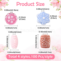 400個4スタイルクラフトスタイルアクリルビーズ  混合図形  ミックスカラー  6~10x5~10mm  穴：2~4mm  100個/スタイル&nbsp;MACR-YW0004-40