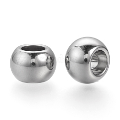 変色しにくい201ステンレススチールビーズ  ロンデル  大穴ビーズ  ステンレス鋼色  12x8mm  穴：6mm&nbsp;X-STAS-S072-16