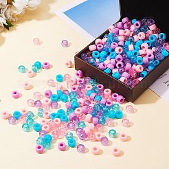 1200個2スタイル3色不透明＆透明アクリルヨーロピアンビーズ  大穴ビーズ  コラム  ミックスカラー  9x6mm  穴：4mm  200個/カラー&nbsp;OACR-SZ0001-27