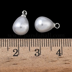ABSプラスチックパールペンダント  ティアドロップ  合金ループ付き  プラチナ  13x8mm  穴：1.6mm&nbsp;FIND-Z105-03C-01P