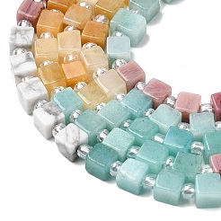 天然染色の白翡翠、水晶、ハウライト、イエローアベンチュリン、ロードナイトのビーズ連売り  キューブ  シードビーズで  4~6x4~6x4~6mm  穴：0.9~1mm  約59個/連  14.92~15''（37.9~38.1センチメートル）&nbsp;G-H333-03D