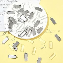 長方形のダングルイヤリングのDIYキット  鉄製のピアスフックとオープン丸カンを含む  304ステンレススチールペンダントカボションセッティングとガラスカボション  プラチナ＆ステンレス鋼色  25x10x5mm&nbsp;DIY-FS0009-20