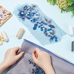 ポリエステル刺繍装飾アクセサリー1セット  スパンコール/スパンコール アップリケ パッチ  ミシンクラフト装飾  ラインストーン付き  花  ブルー  310~440x130~280x7~7.5mm  2個/セット&nbsp;PATC-BC0001-02C