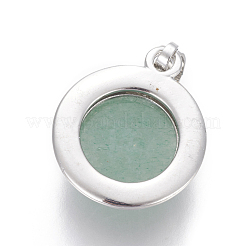 天然石グリーンアベンチュリンペンダント  真鍮パーツ  半円  プラチナ  23~24x19~20x8~10mm  穴：8x5mm&nbsp;G-L512-B09
