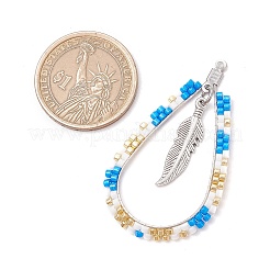 ボヘミアスタイルのガラスシードビーズティアドロップとフェザーペンダント3個3色  ステンレススチールカラー304ステンレススチール金具付き  ミックスカラー  52x29x2mm  穴：1.2mm&nbsp;PALLOY-MZ00589