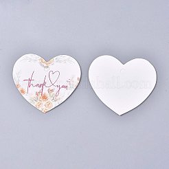 紙ギフトタグ  ハングタグ  ジュートより糸付き  結婚式/バレンタインデー/感謝祭  花柄と言葉のハートありがとうございます  ピンク  39.5x45x0.5mm  穴：3.7mm  50個/セット&nbsp;DJ-CDIS-K002-A02